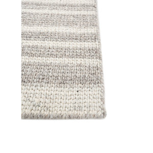 Saga Ivory Striped Wool Rugs Hand Loom Living Carpet for Home Floor for Entryway Hallway Rectangle Puzzle Abstract - Product Image 4