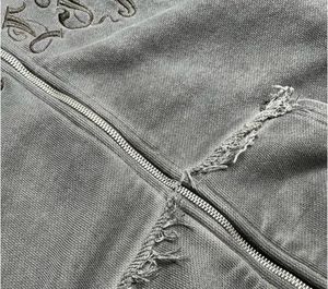 Heavyweight 100% Cotton Zip Hoodie Vintage Oversized Graphic Print Streetwear Style Washed Winter Clothing-Talla XL - Product Image 2