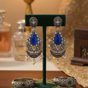 Elegant Oxidised Chandbali <b>Earrings</b> for Women Handcrafted Indian Antique Design Dangle Jewelry for Daily Use - Product Image 4