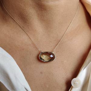 Pendentif en or 14 carats avec améthyste verte naturelle de forme ovale, 13x21 mm, bijoux en or fins et élégants pour femmes, provenant d'une usine de bijoux en gros - Product Image 5