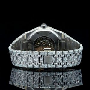 Montre Hip Hop en acier inoxydable argenté, mouvement automatique japonais, cadran arabe, diamants Moissanite de qualité VVS1, pierres de qualité VS - Product Image 2