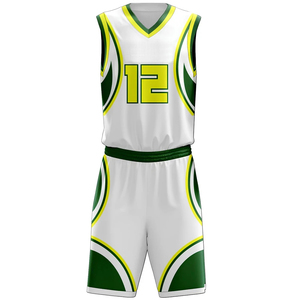 Customizable Adult <b>Basketball</b> Jersey Set Sleeveless Sublimated Print Green Yellow White Moisture Wicking Unisex Athletic Fit - Product Image 1