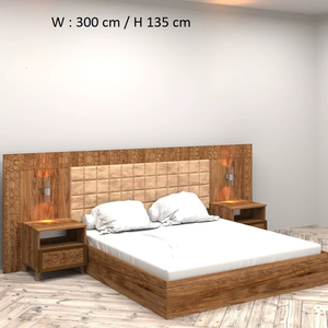 Ensemble de chambre à coucher d'hôtel en bois moderne avec tête de lit éclairée et rangement, alliant élégance, confort et qualité durable pour une expérience de luxe 5 étoiles - Product Image 1