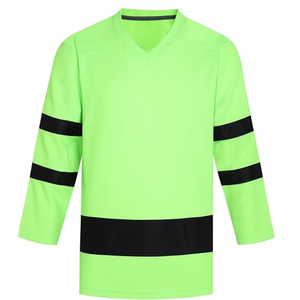 เสื้อฮอกกี้คอวีทรงโอเวอร์ไซส์สีเขียวลายทางสีดำสำหรับงานซับลิเมชั่น  ชุดทีมแบบสั่งทำพิเศษ - Product Image 1