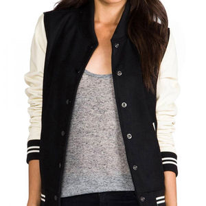 Venta caliente mujeres Varsity chaqueta Patchwork bordado ligero botón hasta cierre transpirable mangas completas servicio OEM - Product Image 4