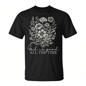 T-Shirt Vintage Boho Floreale con Scritta 'God Is Good All the Time', Abbigliamento Cristiano Promozionale di Alta Qualità - Product Image 2