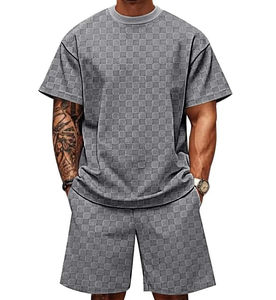 Ensemble short et t-shirt pour homme de haute qualité, été, logo personnalisé, coton, manches courtes, motif uni, respirant - Product Image 1