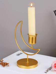 Black Metal Double Head Crescent Moon Taper <b>Candle</b> Holder Islamic Ramadan Wedding Table Centerpiece Luxury Home Decoration Items - Product Image 2