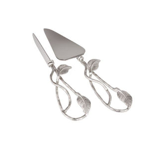 Produits les plus vendus Boucle de brindille unique avec poignée en forme de feuille Couteau à gâteau élégant plaqué argent et serveur - Product Image 1