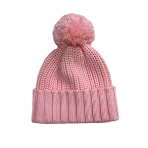 Top Pink Chunky pompom knitted hat Cap Unisex 100% Acrylic Beanie Hat Knit Winter warm Pom Beanies with Cuff (Unisex) - Product Image 5
