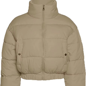 Venta al por mayor de estilo de la calle de las mujeres recortada Puffer chaqueta botón frontal cálido abrigo de invierno con tela de lona Servicio OEM disponible - Product Image 1
