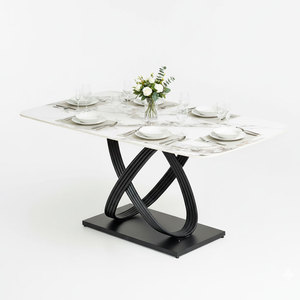 Mesa de Comedor Ovalada Extensible Moderna para Oficina en Casa con Tapa de Cerámica y Patas de Hierro - 160x90cm - Product Image 1
