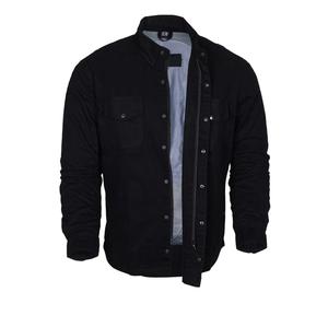 Solid Black Reinforced Motorcycle <b>Flannel</b> <b>Shirt</b> with 220 GSM Aramid Lining and CE Approved Removable Armor Protection for <b>Mens</b> - Product Image 5