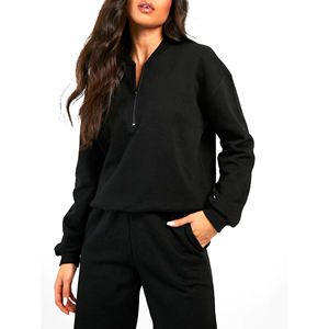 Saison d'hiver pas cher prix de gros pour coton lourd à capuche deux pièces ensemble surdimensionné femmes sweats à capuche col rond et jogger ensemble 2023 - Product Image 3