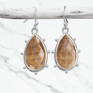 Hot Selling 925 Sterling Silver Faceted Yellow Fluorite Drop Dangle Earrings Custom Factory Wedding Occasion Bulk Moissanite - Product Image 1