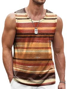 Camisetas sin mangas gráficas a rayas Retro para hombre, moda informal sin mangas de verano, chaleco estampado 3D, cuello redondo suelto, deportes de secado rápido - Product Image 6