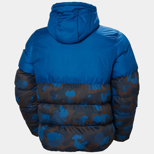 Veste matelassée d'hiver à bulles bleues avec fermeture à glissière à col à capuche Service OEM Veste de rue à porte pour hommes - Product Image 5