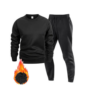 ชุดวอร์มคอวีผ้าฝ้าย ชุดกีฬา ชุดจ็อกเกอร์ ผู้ชาย ผู้หญิง สีดำ 2 ชิ้น ชุดแทรคสูท ยูนิเซ็กซ์ ชุดวอร์ม  รับสกรีนโลโก้ - Product Image 1