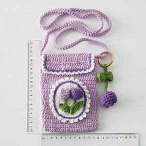 Bolso cruzado de punto estilo artesanal con diseño de melocotón, uva y girasol, con tarjetero, para el Día de la Amistad, y riñonera tejida para Pascua - Product Image 3
