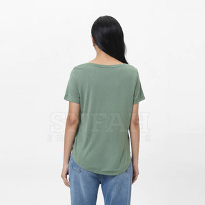 Venta caliente 100% camisetas de algodón para mujer personalizado cuello redondo manga corta transpirable Sexy liso teñido en blanco camiseta de Color personalizado - Product Image 5