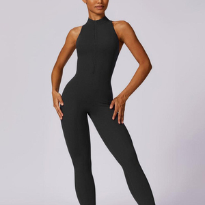 Combinaison de sport décontractée une pièce élastique à dos croisé pour la course, l'entraînement et le yoga, effet froncé - Product Image 2