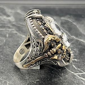 Anillo de Plata de Ley 925 Hecho a Mano Estilo Otomano Vintage para Hombre con Gran Diamante Blanco, Joyería Hip Hop de Gi - Product Image 5