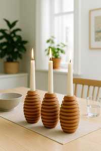 Solid Mango Wood Pillar <b>Candle</b> Holder <b>Set</b> Handcrafted Rustic Decorative Candlestick For Dining Table Centerpiece House Styling - Product Image 6