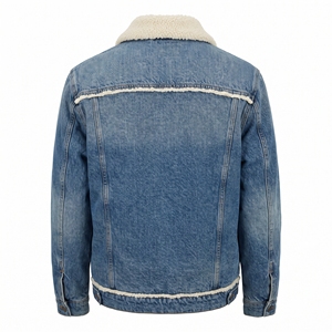 Blouson en jean pour homme avec col en peau de mouton, chaud et décontracté, style camionneur, OEM ODM, vente en gros, usine, lavage personnalisé - Product Image 4