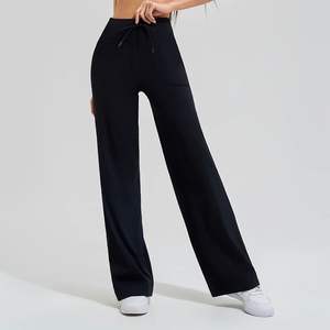 Pantalones de Yoga cepillados de doble cara de cintura alta para mujer, pantalones holgados de cintura elástica para correr para gimnasio con bolsillos, lazos hechos de Spandex/nailon - Product Image 1