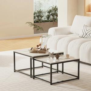 Modern European Eco-Friendly Two-Piece <b>Coffee</b> <b>Table</b> <b>Set</b> with Metal Frame and Square Marble Pattern for Home Office - Product Image 4