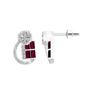 ต่างหูเพชรประกายสีขาวทับทิม950งดงามล้อมรอบด้วยรัศมีระยิบระยับเพื่อลุคงานปาร์ตี้ที่หรูหราและมีสไตล์ - Product Image 1