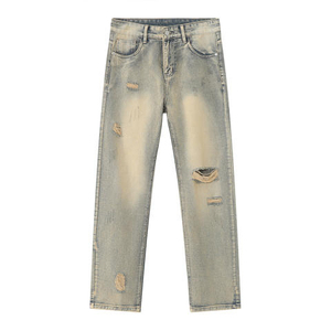 กางเกงยีนส์ขายาวมีสไตล์ขาดๆคุณภาพสูงดีไซน์ทรงหลวมสำหรับผู้ชายผู้หญิงแฟชั่นตามสั่ง - Product Image 1