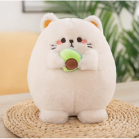 Oreiller en peluche chat beige brodé avocat, super doux, en coton PP, pour soulager le stress, idéal pour les 8-13 ans, ODM