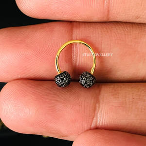 14K Solid Gold <b>Black</b> Diamond Horse Shoe Daith Piercing. - Product Image 3