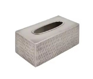 High Demanded Silver Color Shiny Polished Heavy Duty Metal <b>Hammered</b> Texture Unique Designer Tissue Paper <b>Holder</b> & Box Supplies - Product Image 1