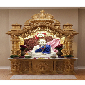 Templo Hindú Tradicional Premium de Madera de Teca Dorada Swaminarayan, Tallado a Mano Personalizado, Duradero, de Gran Tamaño, EE. UU. - Product Image 1