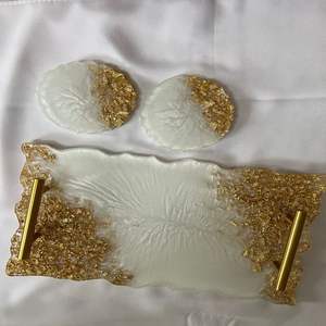 Plateau de service en résine fait à la main design moderne brillant idéal pour les desserts aux fruits de table basse apéritifs ou cadeaux - Product Image 6