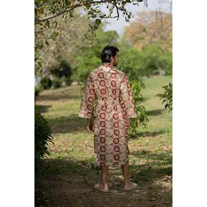 Peignoir Kimono Bohème en Pur Coton pour Homme, Robe de Chambre Géométrique de Luxe, Peignoir Unisexe d'Été, Combinaison de Bain, Coupe Décontractée, Polaire de Plage - Product Image 5