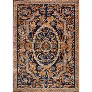Alfombra Kora Blue Classic Top-225 de Lana y Viscosa Hecha a Mano con Diseño de Medallón Rectangular para Sala de Estar, Pasillo y Uso Doméstico - Product Image 1