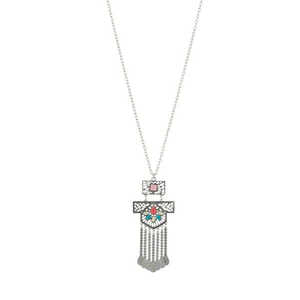 Urthn Boho Collier 1111419B Chaîne Suspendue Motif Numéro Géométrique Plaqué Or Résine Pierre Diamant Perle Rhodium Style Bohème - Product Image 1