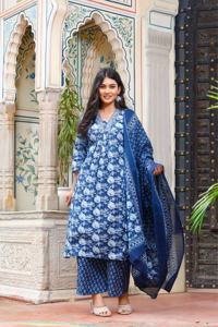 Nueva moda tradicional indio Jaipuri estampado algodón Kurti conjunto con bordado señoras Kurta para verano al por mayor en Jaipur India - Product Image 3