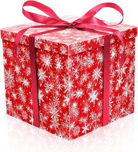 Luxury Red Rigid Christmas Gift <b>Box</b> with White Snowflake Pattern Satin Ribbon Bow Aseptic Design-Custom Integrated Solution - Product Image 1