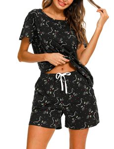 Conjuntos de Pijamas de Verano para Mujer, Personalizables con Estampado, Camisetas con Pantalones Cortos de Cintura Ajustable con Cordón, Conjuntos de Dos Piezas para Mujer - Product Image 2