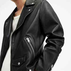 Veste en cuir PU pour homme à col montant, tendance automne, vente en gros, fermeture éclair, logo sur le devant, style cool pour homme - Product Image 3