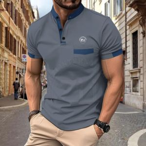 T-shirt décontracté d'été pour homme en tissu éponge, manches courtes, fermeture éclair, design sportif, golf, respirant, séchage rapide, léger, tricoté, côté poitrine - Product Image 2