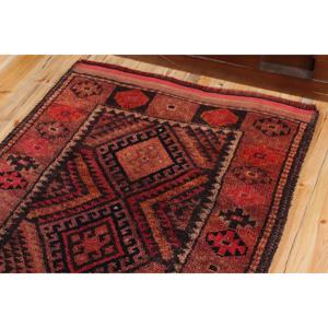 Vintage Accent Rug 3.2x7.5 ft, <b>Red</b> Paisley Turkish <b>Wool</b> Rug - Product Image 5