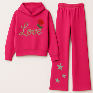 ชุดวอร์มฤดูหนาวของเด็กผู้หญิงชุดวิ่งมีฮู้ด3D พลอยเทียมสีซีดระบายอากาศได้ดีชุดวิ่งงานปักลายหินตามต้องการ - Product Image 2