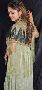 Elegant Burlesque Cape for Club Dress Black with Golden Beaded Strands and Sequins Straight Silhouette and Pearl Decorations - Product Image 6