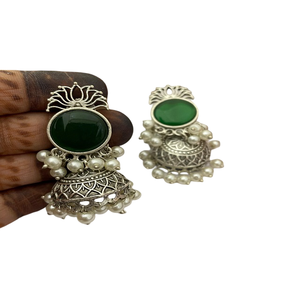Brass Oxidised Jhumkas Earrings for Women Ethnic Contemporary Design Lightweight <b>Skin</b> Friendly Festive Wedding Daily Wear - Product Image 1