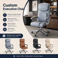 Chaise de bureau exécutive ergonomique moderne de qualité supérieure, gris, avec dossier haut, coutures en losange, pivotant à 360° et réglable en hauteur